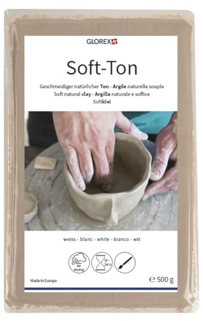 GLOREX 6 8075 101 - Soft Ton weiß 500 g, natürlicher, lufthärtender Ton ohne Brennen, besonders weich und geschmeidig