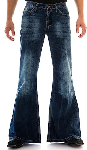 Comycom Mörkblå herrjeans utsvängda byxor Star Burn – 70-talet män slagjeans, Mörkblå, 34W / 32L