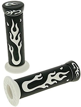 Universal Lenkergriffe Flame Schwarz Weiß 22/24mm passend für Yamaha Aerox, MBK Nitro, Speedfight, TGB Bullet – Roller, Scooter, Motorrad