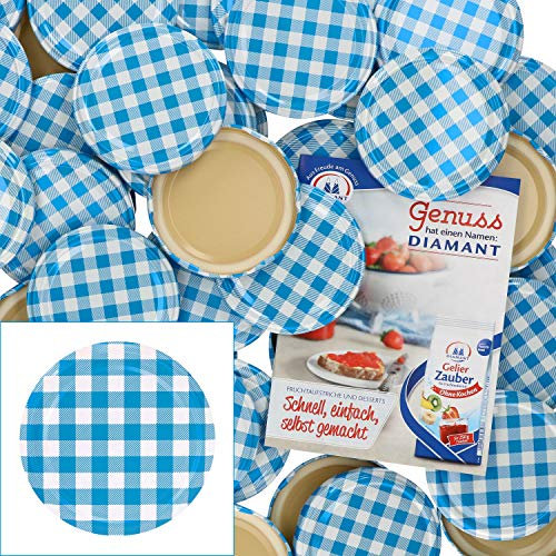 MamboCat 50er Deckelset TO82 blau-weiß kariert I Twist-Off-Deckel für Sturzgläser I Rundrand I Einkochen & Konservieren I passend für 230ml/350ml/435ml