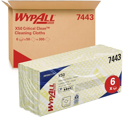 WypAll Cleaning Cloths 7443, Yellow Colour Coded Wipes, Food Preparation, 1 Ply – Durable and Absorbent , Disinfecting Cloths, Lightweight Design – 6 Packs x 50 (300 Total)