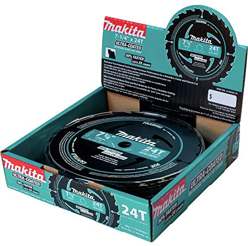 Makita A-94530-10 7-1/4 24T Carbide-Tipped Ultra-Coated Circular Saw Blade, Framing, 10/pk, Black