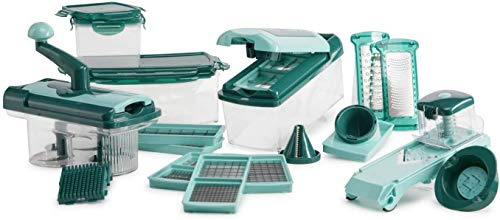 Genius Nicer Dicer Fusion Julietti | 34 Teile | Schneiden | Reiben | Julienne | Spiralen | Hobeln | Würfeln | Obst- und Gemüseschneider | Bekannt aus TV | NEU, Mintgrün