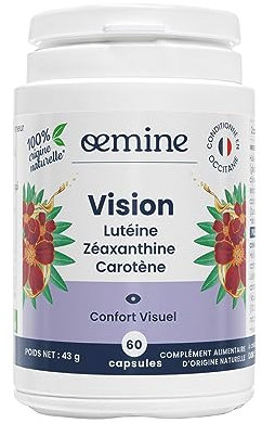 Oemine Vision 60 Gélules (1 Mois) - Lutéine 16mg, Zéaxanthine 870 mcg, Bêta-Carotène 4,8mg, Huile de Germe de Maïs & Huile de Carthame - Complément Alimentaire d'Origine Naturelle