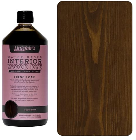 Littlefair's Holzbeize auf Wasserbasis - (Französische Eiche) - ungiftig, umweltfreundlich und schnell trocknend - Einfach aufzutragende, konzentrierte Formel für alle Holzarten - 1 LTR