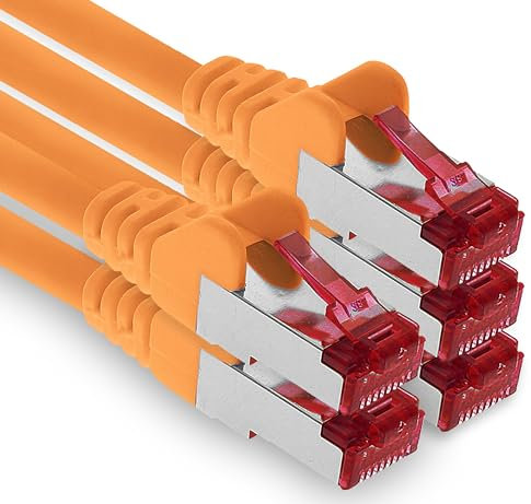 1aTTack.de - 5x 5m câble patch CAT6 S/FTP blindage PIMF câble réseau CAT.6 RJ45 câble Ethernet routeur LAN DSL commutateur modem panneau de brassage - orange - 5 pièces