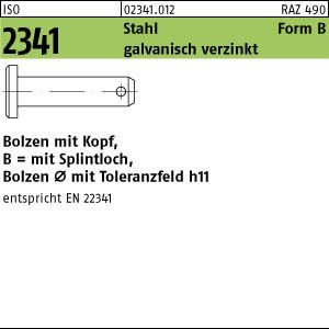 1 Bolzen mit Kopf ISO 2341 Stahl B 16 h11x50x44 verzinkt