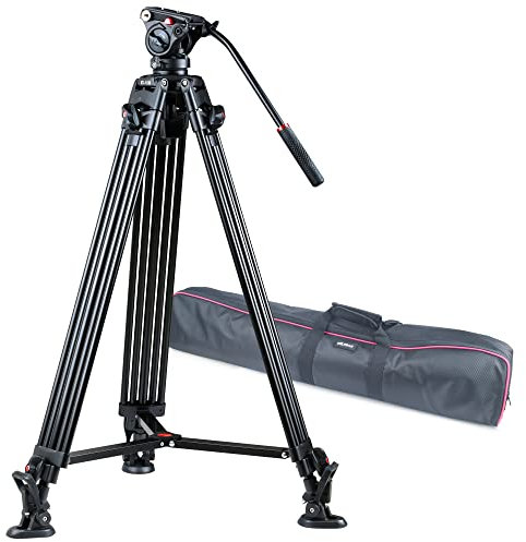 Viltrox 188 cm Pro Vidéo Photo trépied en aluminium, Fluide Pan Head kit avec poignée et coque