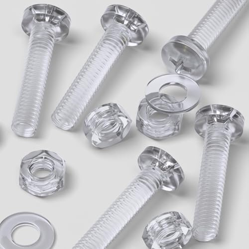 20x transparente Acryl-Linsenkopfschrauben M4 x 20mm + Muttern/U-Scheiben | Transparente Schrauben, korrosionsfrei, elektrisch isolierend und nicht magnetisch, mit Kreuzschlitz