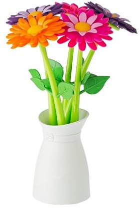 Vigar - Bolígrafos - Pack de 5 Unidades - Tinta Color Azul - Modelo Flower Power - Con Lapicero en Forma de Maceta - Bolígrafos de Flor - Color Blanco
