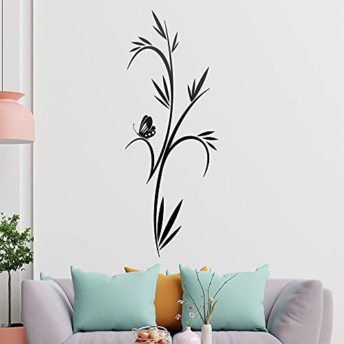 kleiner Schmetterling - Pflanze - Bambus Wandtattoo in 6 Größen - Wandaufkleber Wall Sticker - Dekoration, Küche, Wohnzimmer, Schlafzimmer, Badezimmer