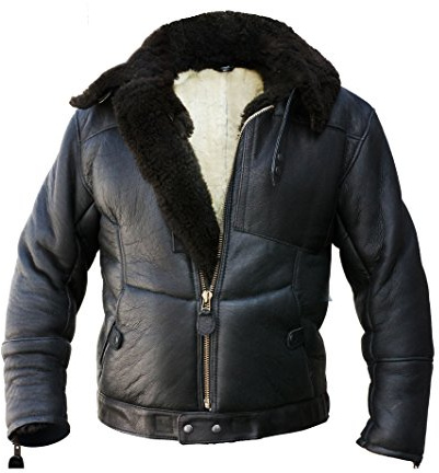 Noble House Kanaljacke Winterversion Fliegerjacke Herren Lederjacke Schaffell schwarz