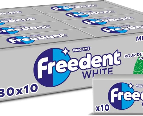 FREEDENT WHITE - Chewing Gum Sans Sucre - Goût Menthe Verte - 30 Paquets de 10 Dragées - Grand Format 300 Dragées - 420g