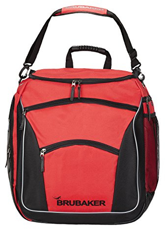 Brubaker - Zaino da sci professionale per sport invernali, porta stivali e casco, colore rosso e nero