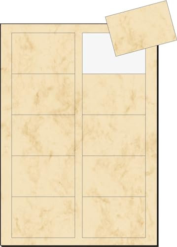 SIGEL DP744 bedruckbare Visitenkarten marmoriert beige, 100 Stück = 10 Blatt, glatter Schnitt rundum, 85x55 mm
