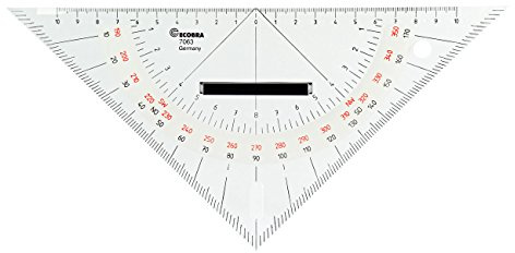 Kurs-Dreieck klein 250mm weiss unterlegt Teilung 1mm auf Hypotenuse Hypotenuse 250mm Katheten 175mm