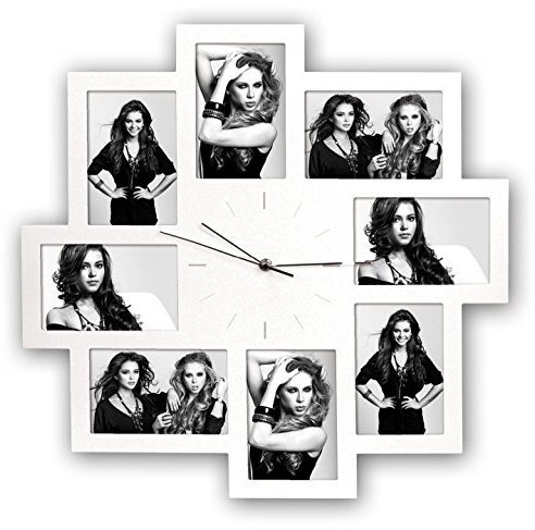 Foto-Uhr Trieste weiß für 8 Fotos 10x15cm, aus Kunststoff, zum Hängen