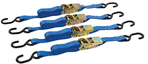Silverline Ratchet Tie Down Strap 4m x 25mm – 4pc Set with S-Hooks, 350kg Working Load, 700kg Break Strength, Heavy-Duty Cargo Securement (481938)