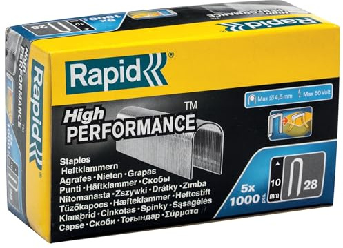 Snabb häftklamrar typ 28, 10 mm klämmor, 5 x 1 000 st. Stor förpackning, med rund rygg för kablar upp till 4,5 mm
