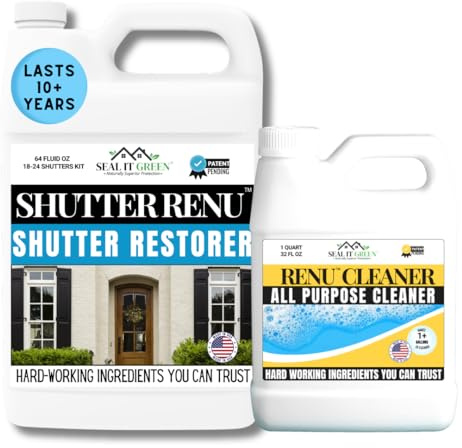 Shutter Renu Premium Restorer - Restores Original Color & Rejuvenates Faded Shutters, Patio Furniture, Doors & More | Eco-Friendly |Lasts 10 Yrs.| Includes Powerful Cleaner | Half Gallon Kit