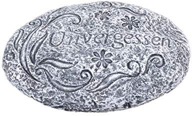 Grabschmuck massiver Steinguss Grabstein UNVERGESSEN Frost- und wetterfest bis -30°C