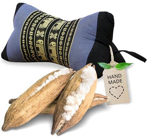 livasia neck support cushion bone shape - Ø 6x13″ - Neck cushion bone shape, Sofa cushion, Reading cushion kapok, for garden balcony, Travel cushion hand made (Blue/Elephants)