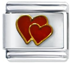 Quiges 9mm Italian Style Charm Modul Edelstahl Rote Herzen für Italienische Armbänder