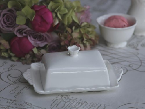 Nostalgie Butterdose PROVENCE von Chic Antique, Porzellan, Weiß, 13x20 cm