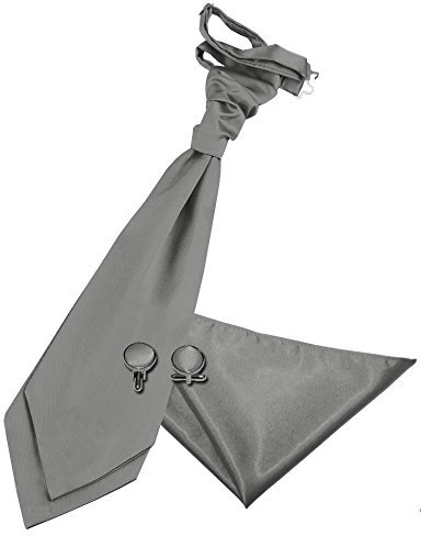 DQT Herren Einfarbig Satin Hochzeit Krawattenschal, Einstecktuch und Manschettenknöpfe Set - Platinum