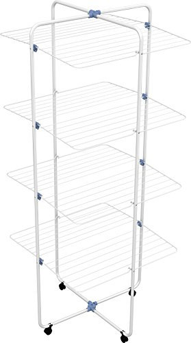 GIMI Vip 4 Stendibiancheria a Torre, Stendino Verticale, da Pavimento, per Box Doccia, 4 Livelli, Spazio di Stenditura 40 m, con Ruote, Acciaio, 70.5 x 70.5 x 168 cm