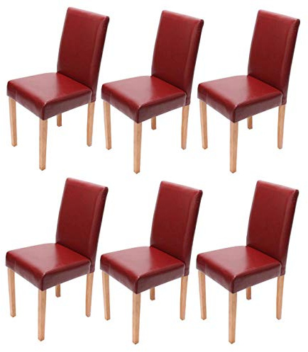 Mendler 6er-Set Stuhl Littau - Kunstleder, rot, helle Beine | Esszimmerstuhl, Küchenstuhl