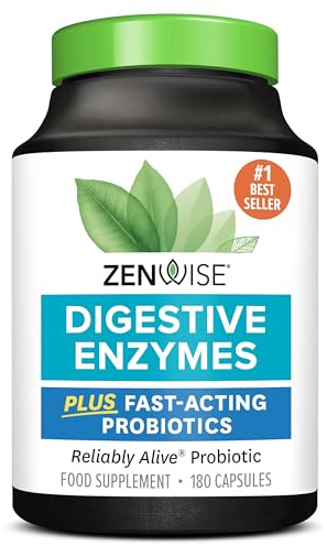 Zenwise Health Digestive Enzymes + Probiotics for Gut Health and Prebiotics Fibre Supplements for Digestion - 180 Count