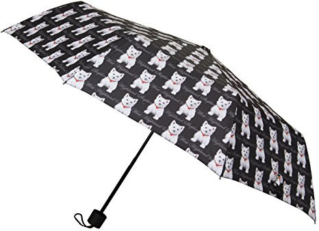 Signare Folding Lightweight Windproof Umbrella for Women Sun Parasol Designs (Westie, UM-SHFO-WES)