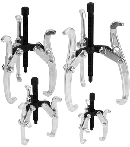 Performance Tool W134DB 3 Jaw Gear Puller Set, 4-Piece Set (Sizes: 3, 4, 6 and 8-Inch), with Reversible Design for Vehicle Maintenance and Repair, Drop-Forged Steel, Chrome Plating