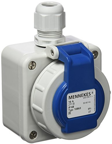 Mennekes AM 10863 Wandsteckdose SCHUKO 16A 230V IP68 Bajonettdeckel blau anscharniert Schraubkontakt