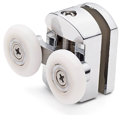 ShowerPart Twin/Double Top Shower Door Rollers/Wheels/Runners L105, Diameter 23mm and 25mm, Wheel Thickness 6mm, Chrome Plated Plastic Cover, Shower Door Replacement Parts, 2X