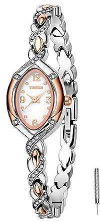 TIME100 Reloj para Mujer Pulsera de Cuarzo Analógico Elegante Joyería de Moda Correa Diamante Acero Inoxidable Esfera Oval Pulsera Impermeable(Plata)