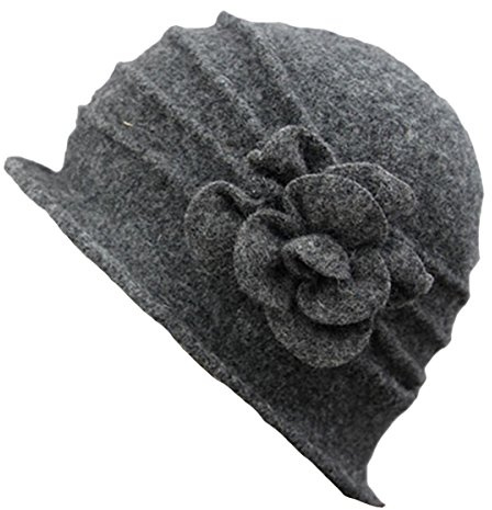 ZUMUii Butterme Damen Winter Elegante Blumen-Wool Cap Beret Mütze Cloche Bucket Hat, Dark Grey, Einheitsgröße