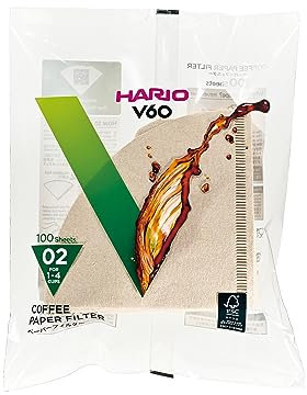 Hario V60 Filter Papers - Paper Coffee Filters for V60 Dripper, Compatible with Size 02, Natural, 100 Pack