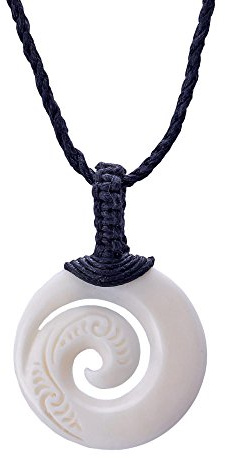 81stgeneration Hand-Carved Bone Koru Spiral Pendant Necklace - Maori-Style Adjustable Cord Necklace for Men - Women's Natural Bone Amulet - Tribal Handmade Statement Surfer Jewellery