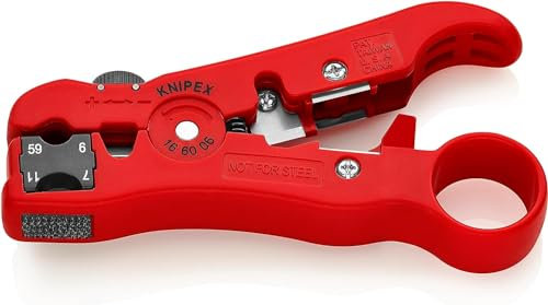 KNIPEX Wire Stripping Tool for Coax and Data Cable, 125 mm, RG 59, RG 6, RG 7, RG 11, Integrated Blade, Wire Stripper, 16 60 06 SB