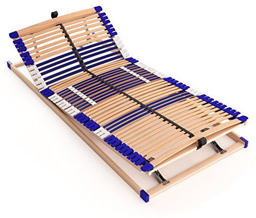 Stabiler Lattenrost 100% BUCHE - Kopf- und Fußteil verstellbar - SCHULTERFRÄSUNG, 7 Zonen, 44 Federleisten, Härte-Regulierung, Mittelgurt - Comfort 44® Vario - 100% fertig montiert (100x200cm)