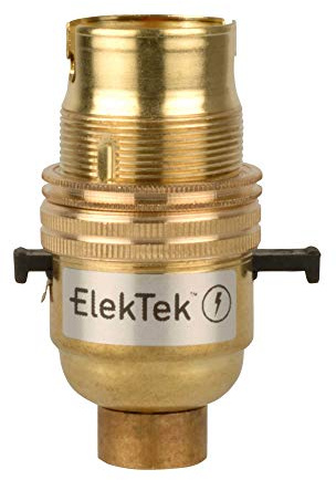 ElekTek Safety Switch Lamp Bulb Holder B22 BC Bayonet Cap & Shade Ring 1/2” 26TPI Threaded Bottom Entry Brass Made in UK - Child Safe Switch Push Bar locks OFF & cuts power if no bulb fitted
