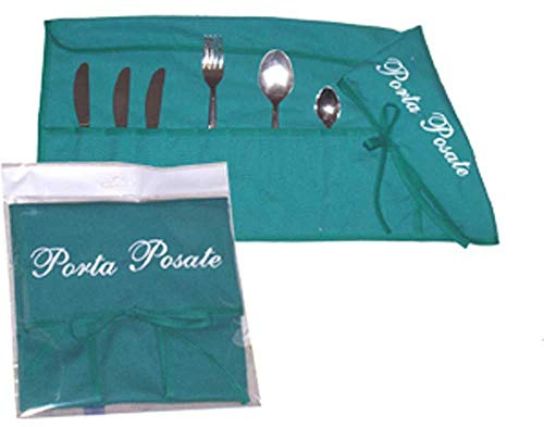 MAGIE DI CASA Porta Posate in Panno cm.35x62 Ricamato - per 12 Posate - imbustato a 1 - Made in Italy (Verde)