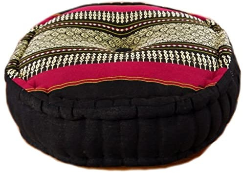 livasia Meditationskissen - Ø 38x15cm - Yogakissen mit Kapokfüllung, Pouf, Bodenkissen rund für Yoga und Zen Meditation, Zafukissen für Garten und Balkon, Sitzkissen handgemacht (Schwarz/Rot)