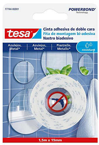 Nastro Biadesivo per Fissaggio su Piastrelle e Metallo tesa Powerbond, 1,5m x 19mm, Bianco