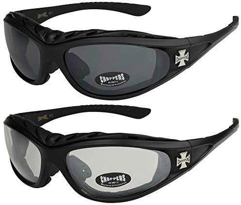 X-CRUZE 2er Pack Choppers 911 Sonnenbrillen Motorradbrille Sportbrille Radbrille - 1x Modell 01 (schwarz/getönt) und 1x Modell 02 (schwarz/annährend transparent) - Modell 01 + 02 -