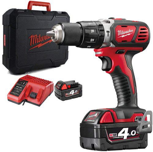 Milwaukee M18BPD-0 18v Combi Hammer Drill with 2 x 4.0Ah Batteries, Charger & Case, Black