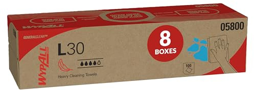 WypAll GeneralClean L30 Cloths Heavy Duty Cleaning Wipes (05800), Pop-Up Box, Strong and Soft Bulk Paper Wipers, White (8 Packs of 100 Sheets, 800 Sheet Total)