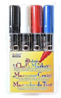 Uchida Yoko 4804C Bistro Chalk Marker,6mm Tip,Erasable,Water-based,4/PK,Ast.